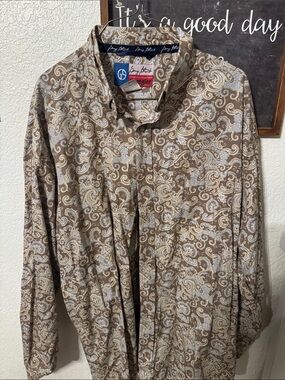 George strait  Brown Paisley Long-Sleeve Dress Shirt